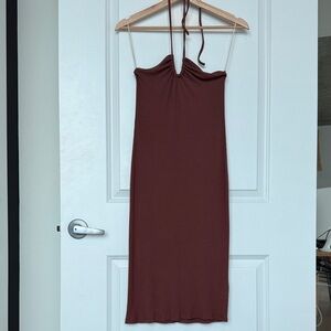 Wilfred Caramel Brown Halter Midi Dress sz med